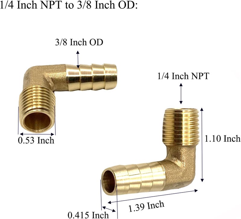 Bumugufu 6 Pcs Brass Barbed Elbow Fittings, 1/4 Inch NPT to 3/8 Inch OD Air Line Fittings for Low-pressure,Fuel,Air and Non-potable Water Chilling Application - Image 2